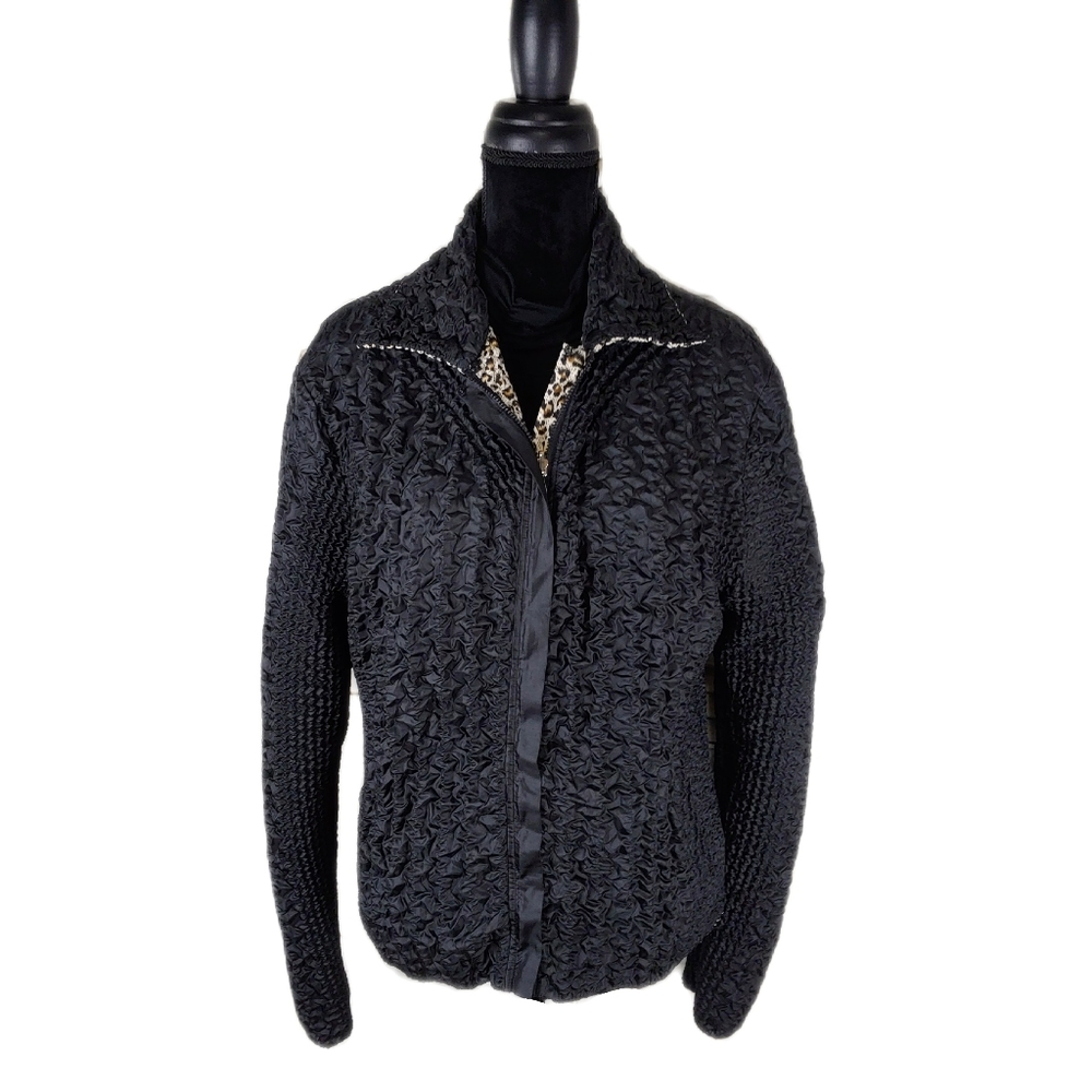 UBU Womens L Black & Leopard Reversible Zip Up Jacket - Picture 3 of 12